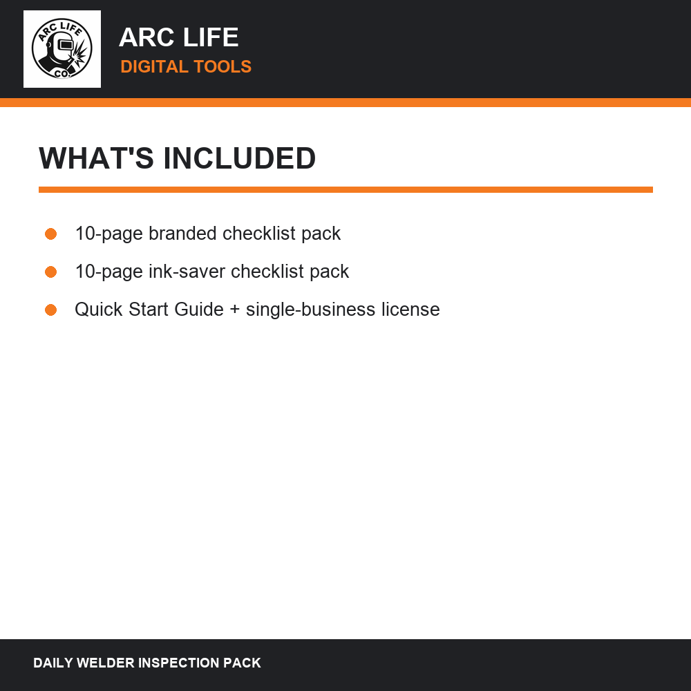 Files included with the Arc Life Daily Welder and Booth Inspection Checklist Pack