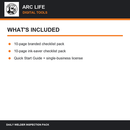 Files included with the Arc Life Daily Welder and Booth Inspection Checklist Pack