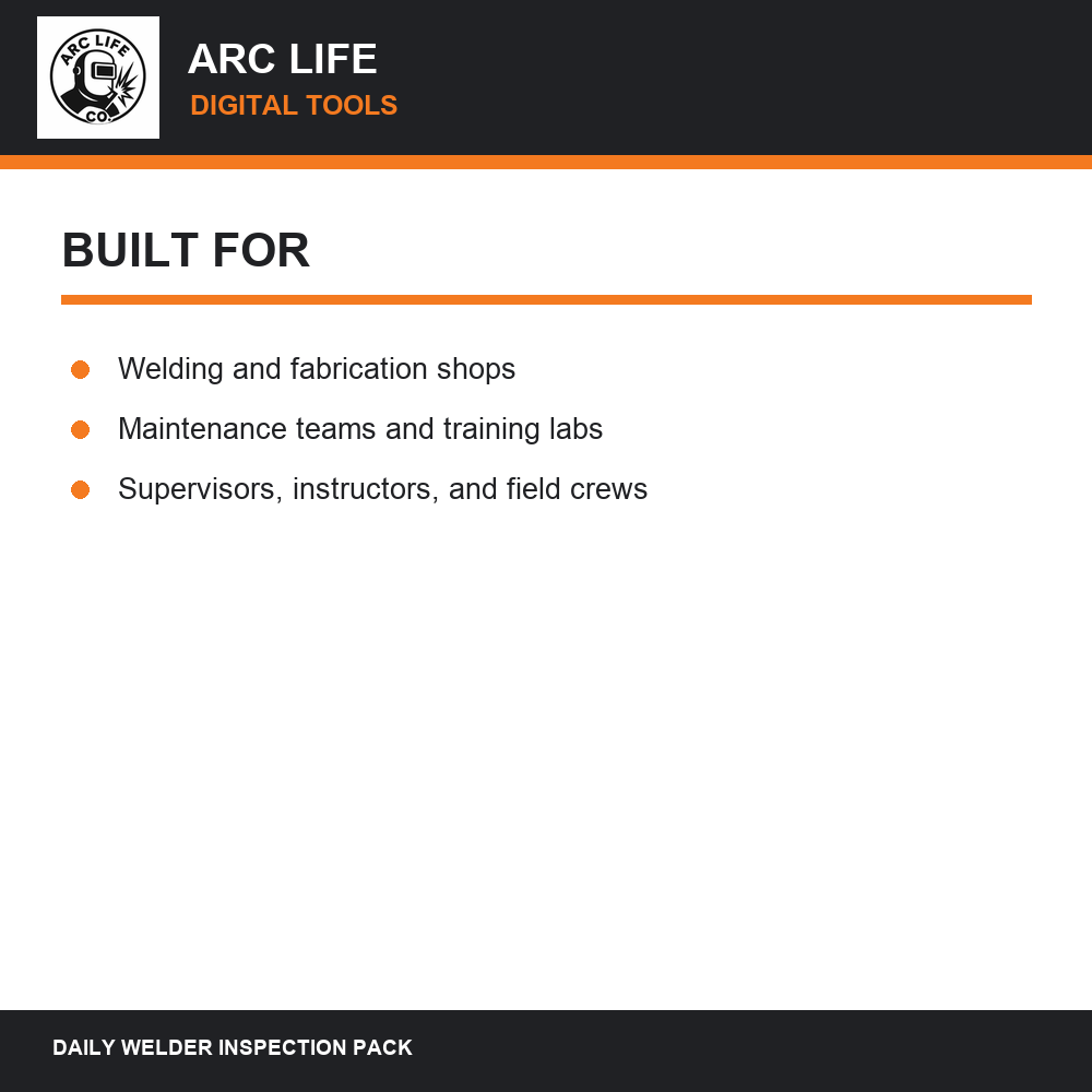 Arc Life inspection checklist intended users