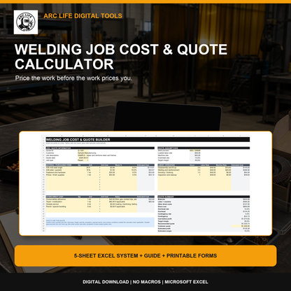 Arc Life Welding Job Cost and Quote Calculator digital workbook