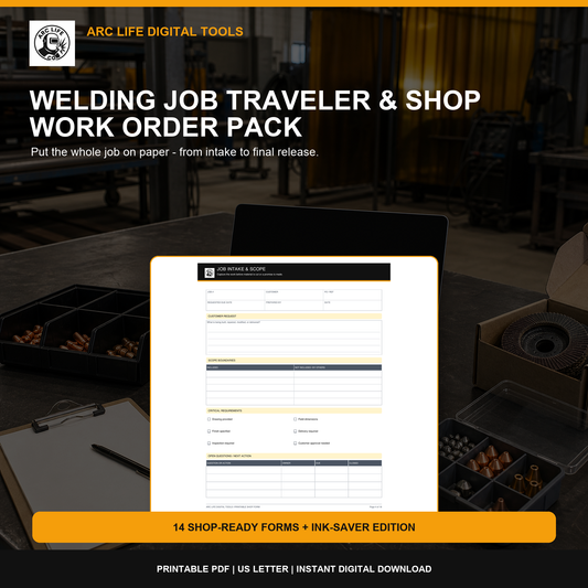Arc Life Welding Job Traveler and Shop Work Order Pack printable PDF cover