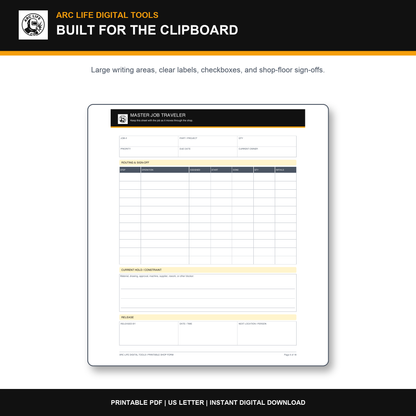 Arc Life master welding job traveler printable form preview
