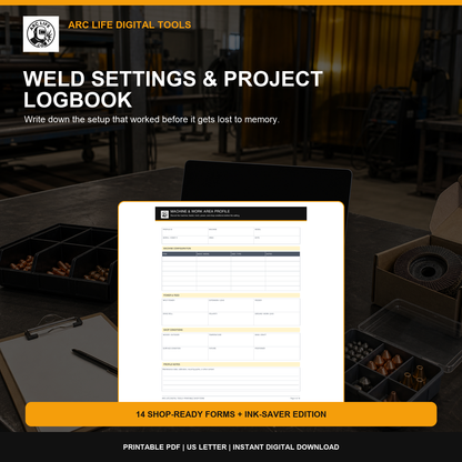 Arc Life Weld Settings and Project Logbook printable PDF cover