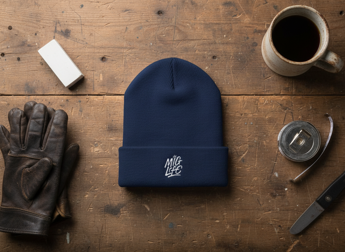 Mig Life Embroidered Cuffed Beanie, Dark Color