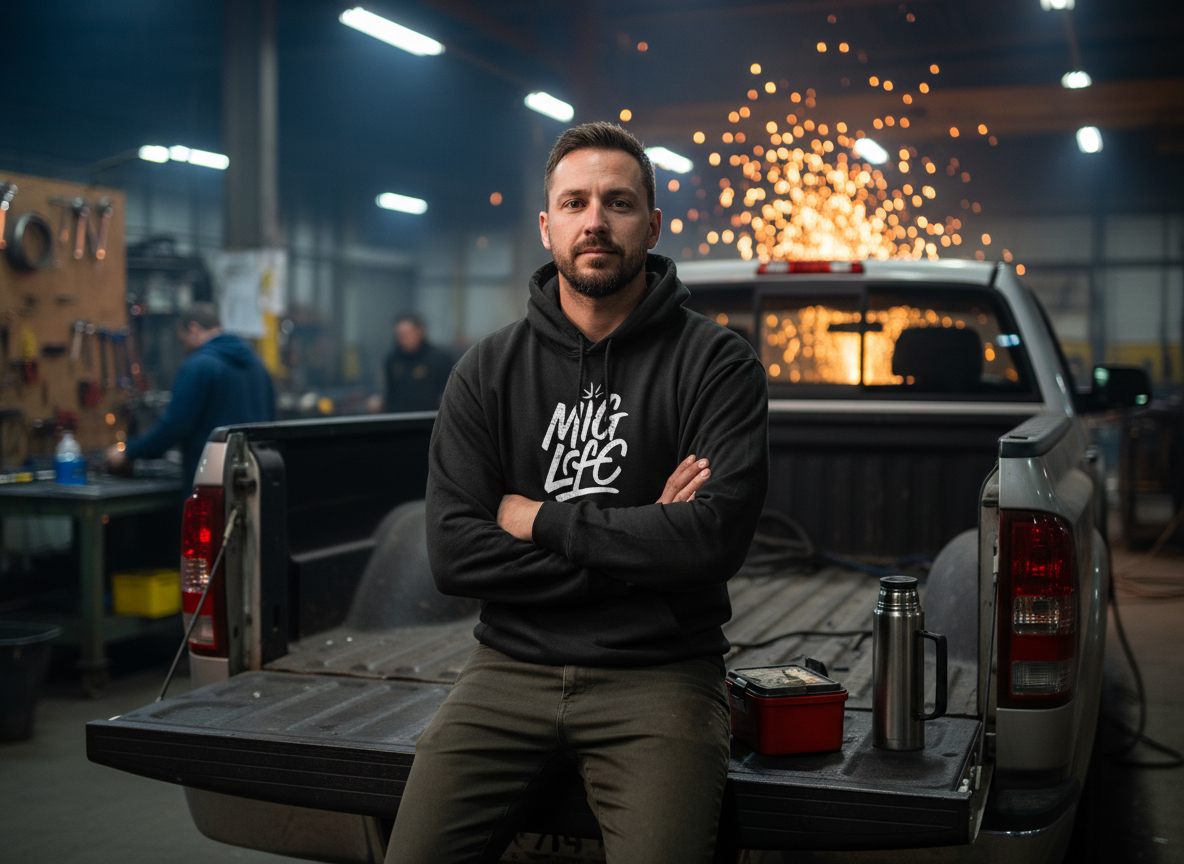 Mig Life, Three-Panel Fleece Hoodie, Dark Color