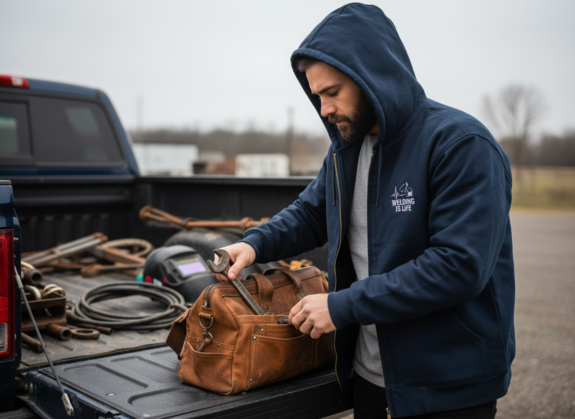 Welding is Life Men's Duck Cloth Hooded Work Jacket, Embroidered