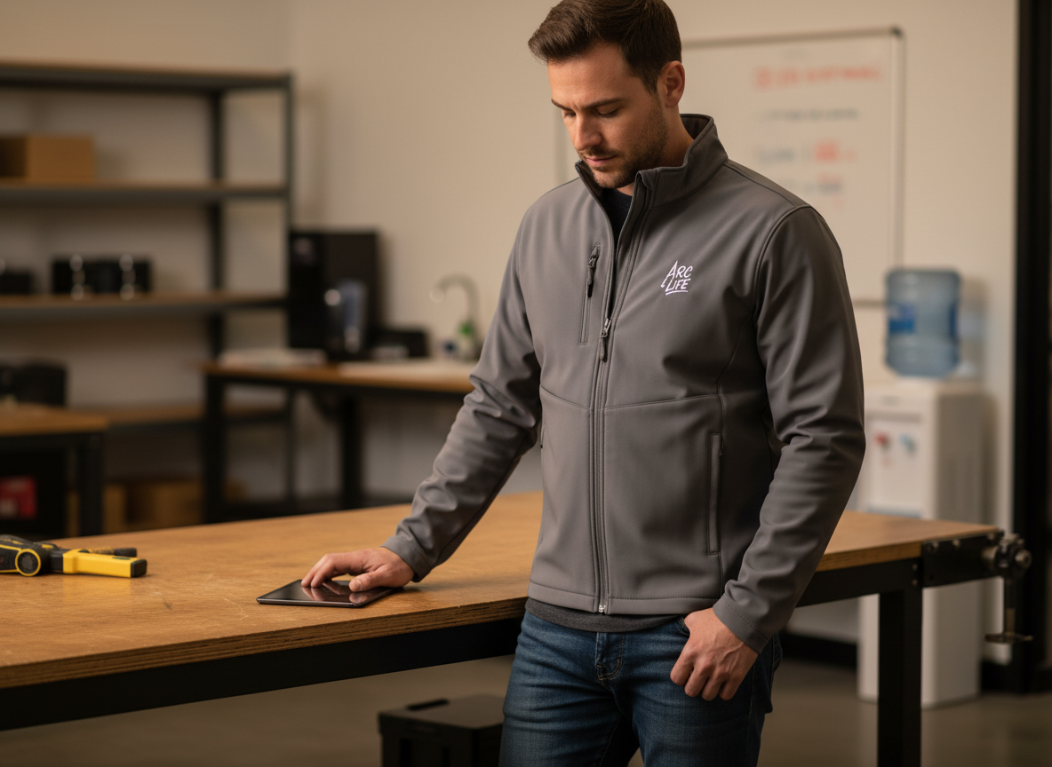 Embroidered Soft Shell Jacket — 'Arc Life' Logo Men's Lightweight Windbreaker