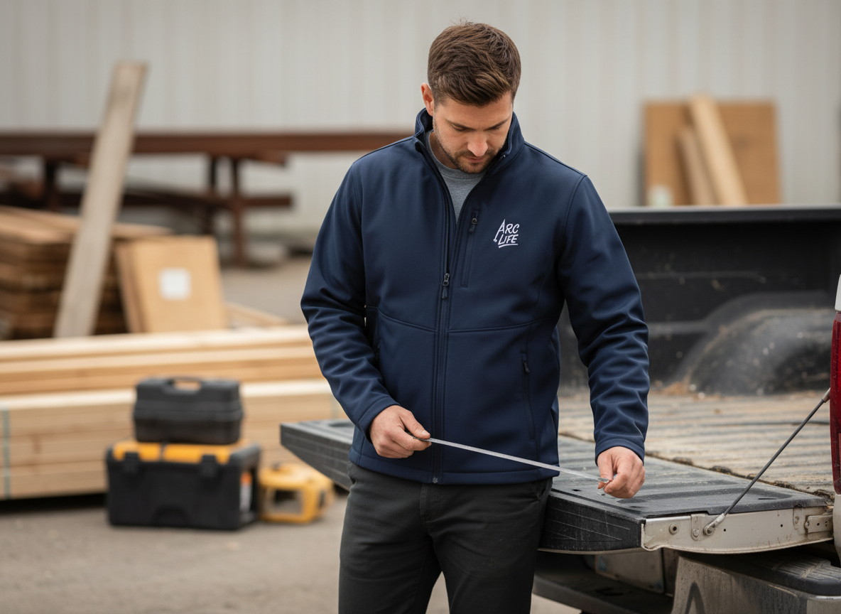 Embroidered Soft Shell Jacket — 'Arc Life' Logo Men's Lightweight Windbreaker