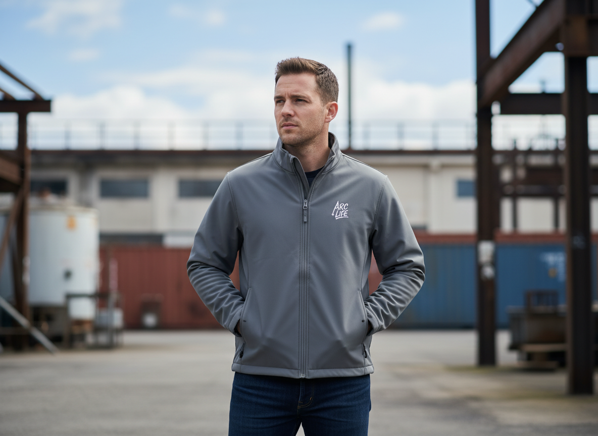 Embroidered Soft Shell Jacket — 'Arc Life' Logo Men's Lightweight Windbreaker