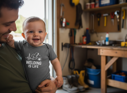 Welding Is Life Baby Bodysuit, Dark Color