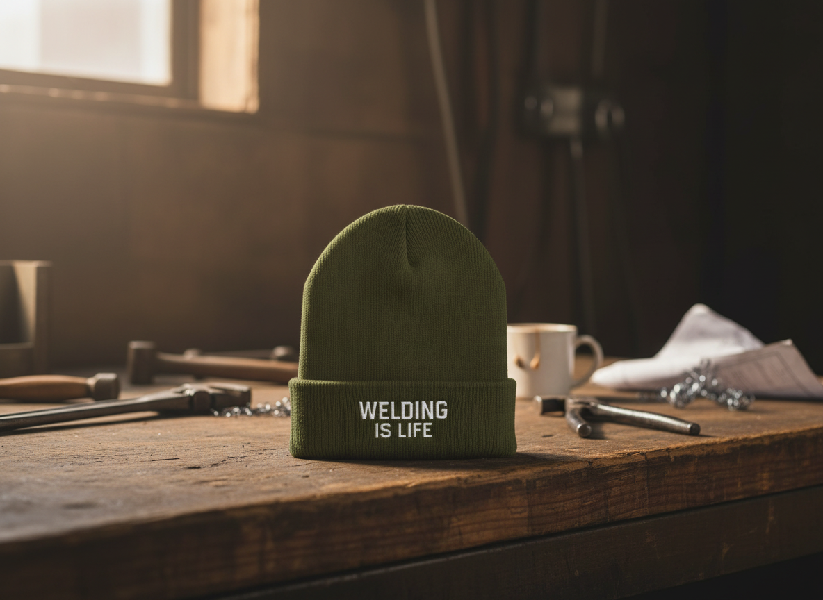 Welding Is Life Embroidered Cuffed Beanie, Dark Color