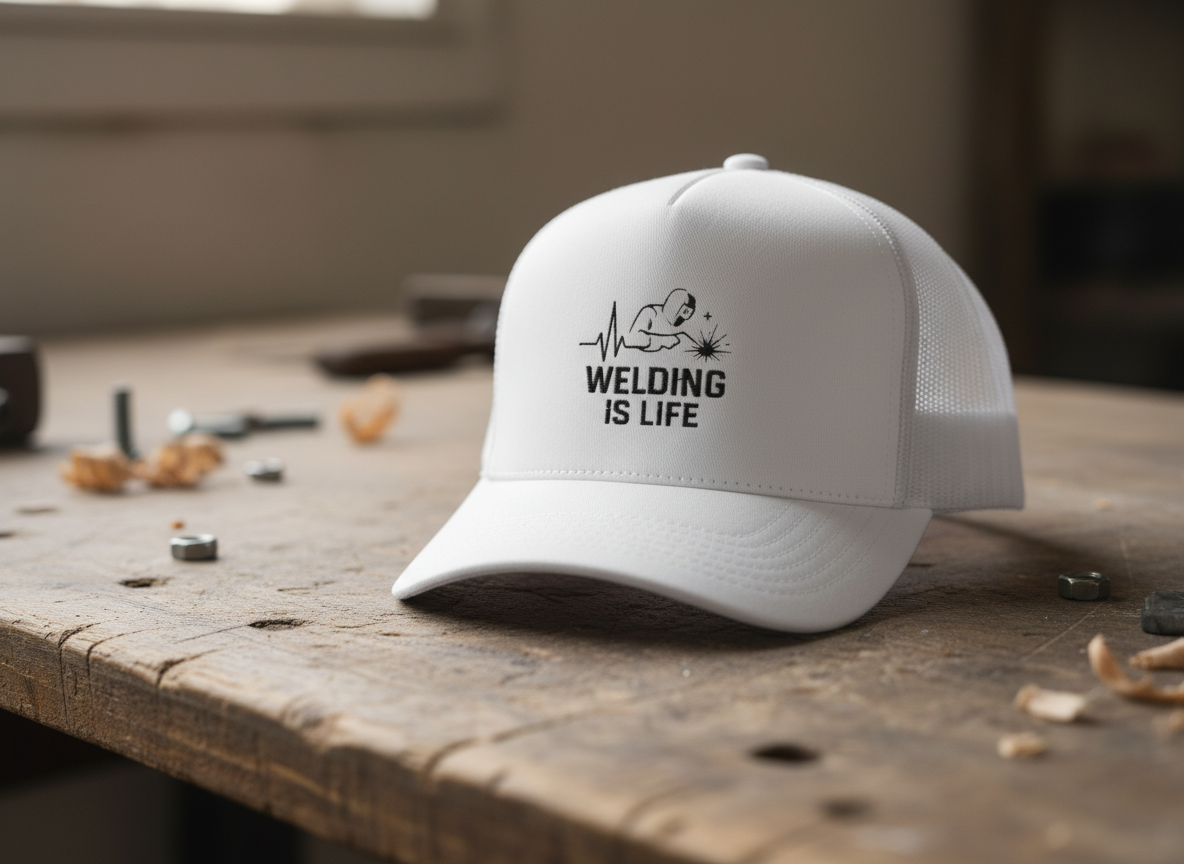 Welding is Life Snapback Trucker Hat, Light Color, Black Text