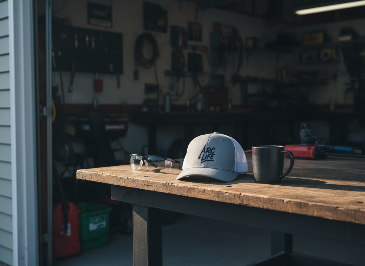 Arc Life Snapback Trucker Hat, Light Color, black text