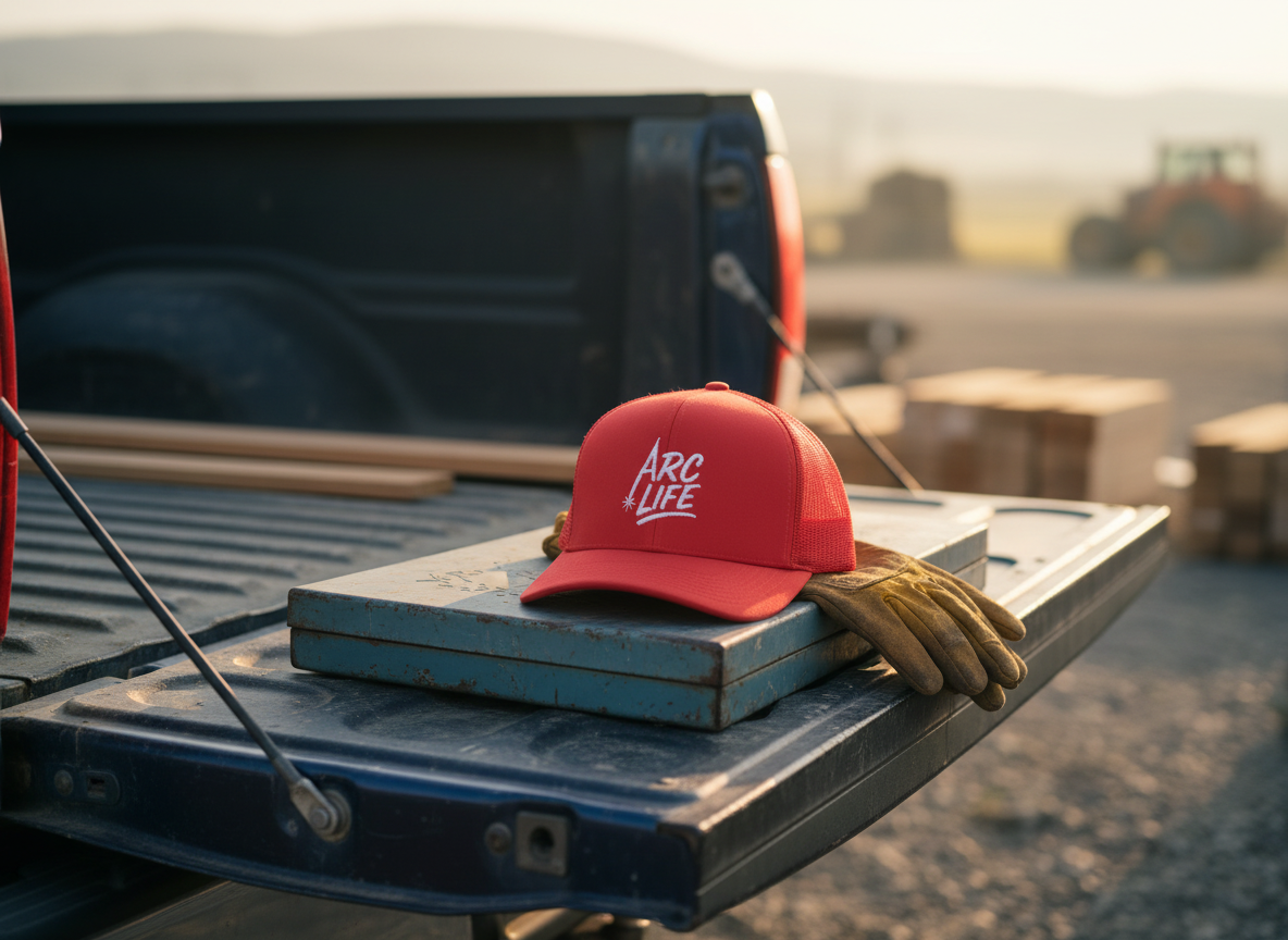 Arc Life Snapback Trucker Cap, Dark with white text