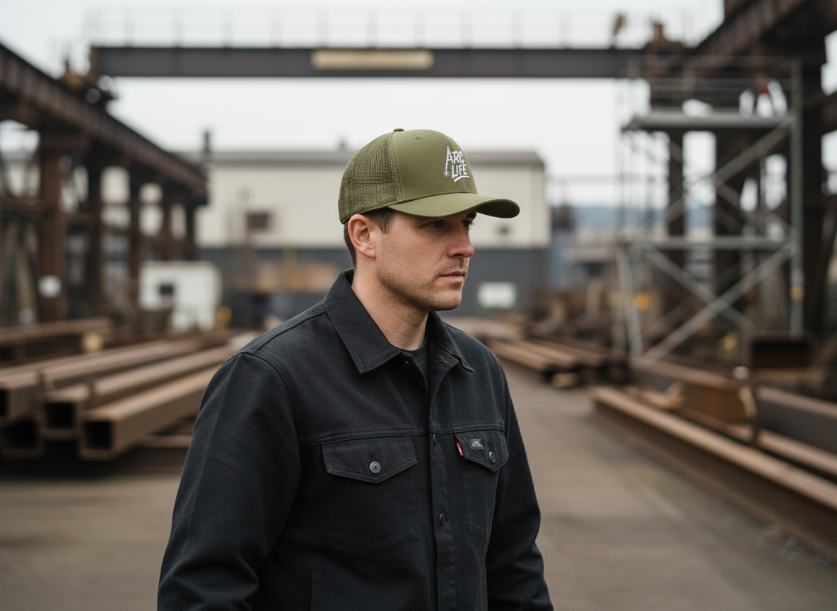 Arc Life Snapback Trucker Cap, Dark with white text