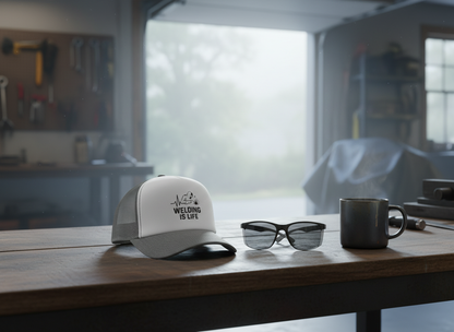 Welding is Life Snapback Trucker Hat, Light Color, Black Text