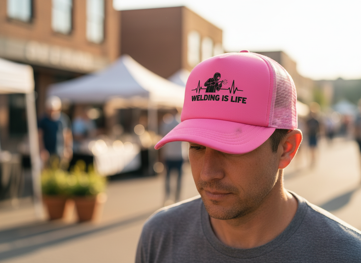 Welding is Life Snapback Trucker Hat, Light Color, Black Text