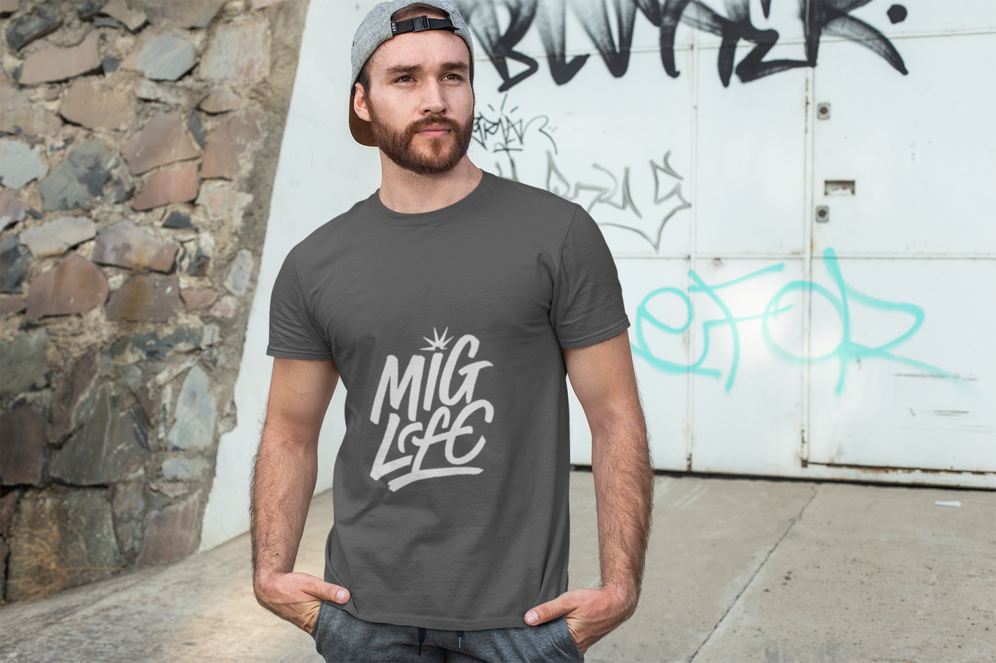 Mig Life Welding Tee Dark, White text