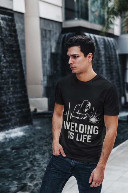 Welding is Life Unisex Jersey Tee Dark Color with White text